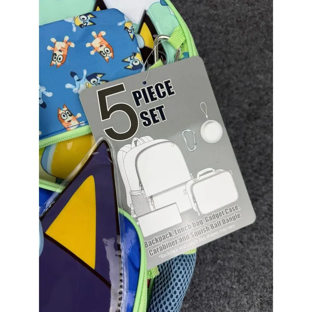 New Bluey 5-Piece Backpack Set with Lunch Bag, Gadget Case, & Squish Ball